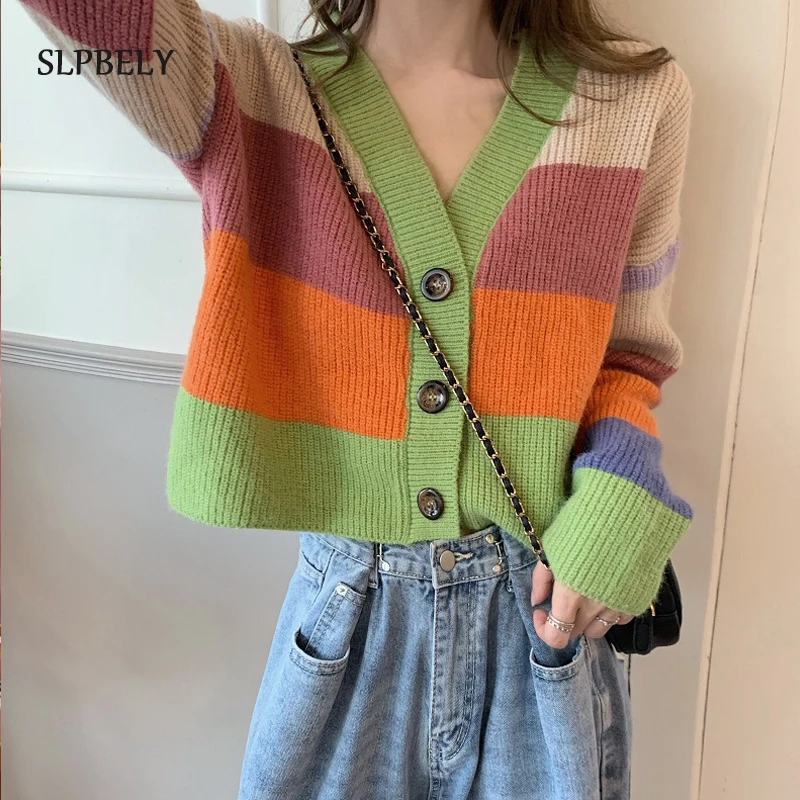 Женский полосатый кардиган SLPBELY свитер Осенний Повседневный модный вязаный с V