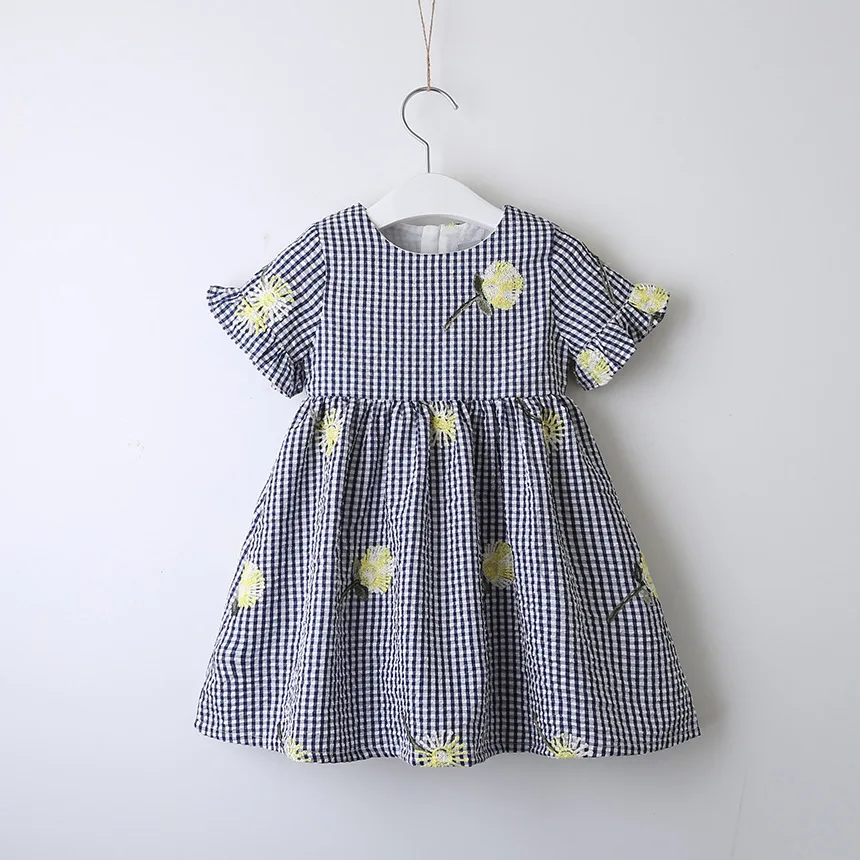 

Girl's Short Sleeve Causal Fashion Korean Style Plaids Design Summer Dresses O-neck Streetwear Summer Dresses Little Girl Dress