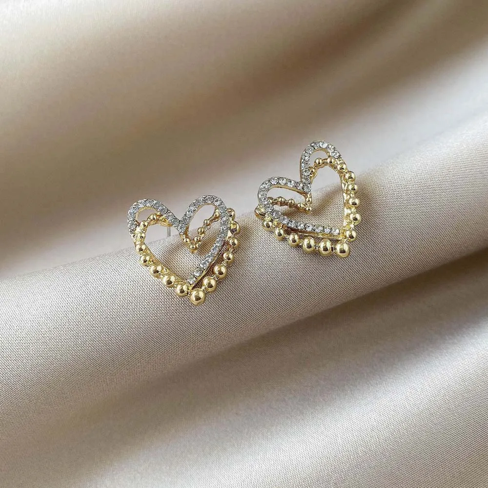

Double Love Heart Stud Earrings for Women Korean Temperament Earrings Girls Simple Fashion Jewelry