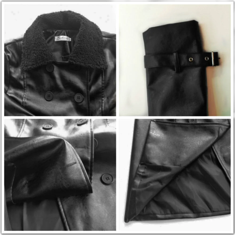 Зимняя длинная куртка из искусственной кожи Женская мягкой модная мотоциклетная
