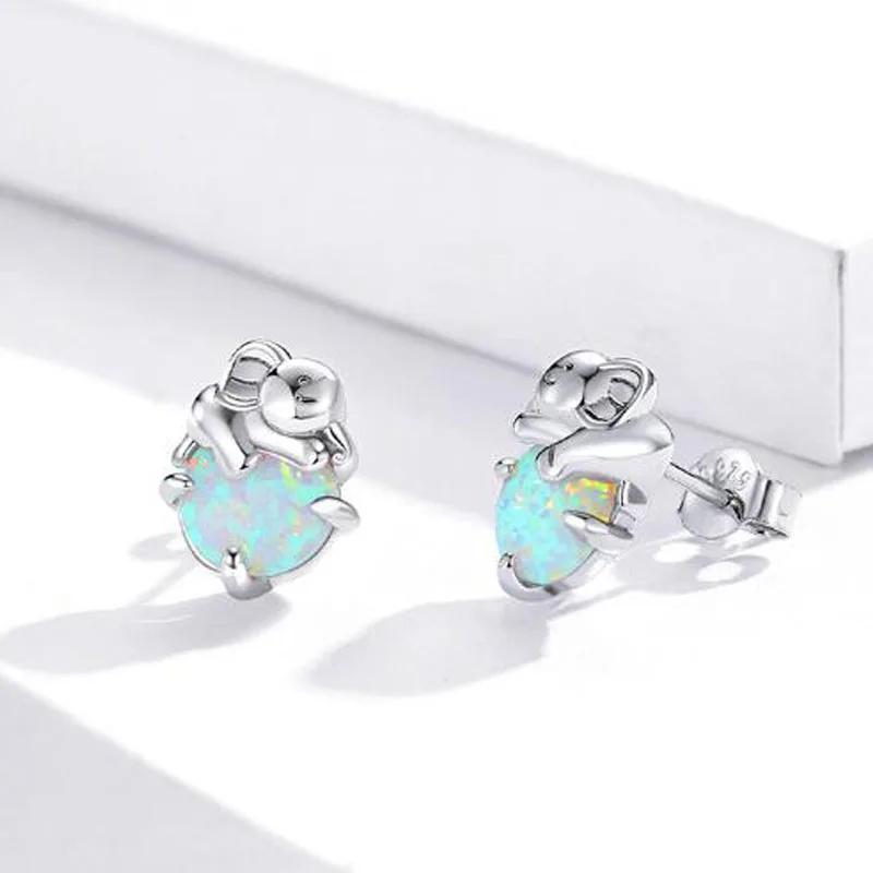 

925 Sterling Silver Elephant Opal Stud Earrings for Women Stone Ear Pins Original Design Accessories Fine Jewelry