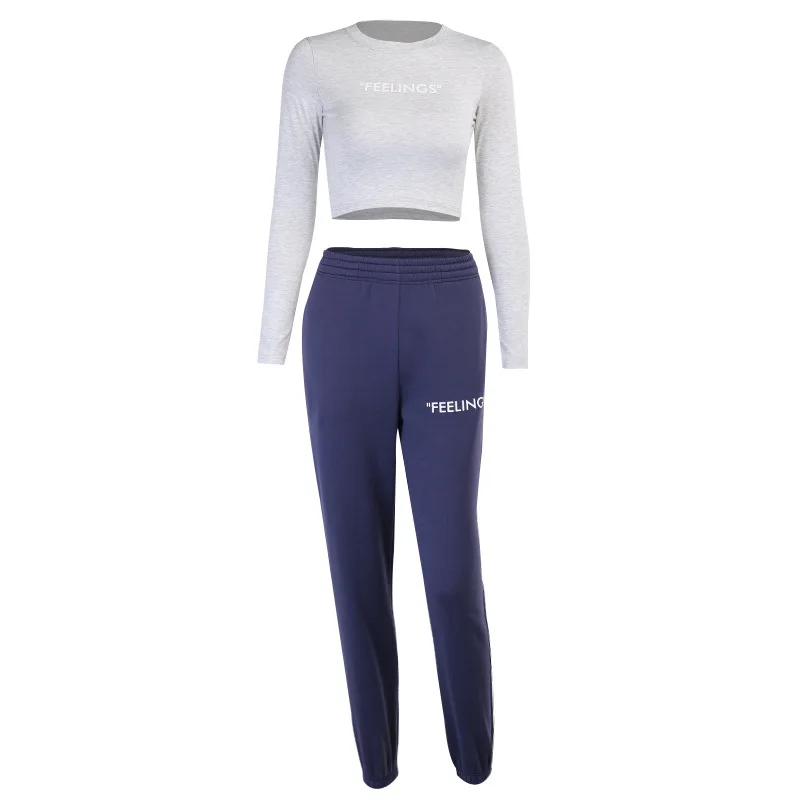 

Fashion Feelings 2 Two Piece Matching Set Women Long Sleeve Crop Top Pants Tracksuits Sweat Suit 2021 Spring Autumn New Clothes