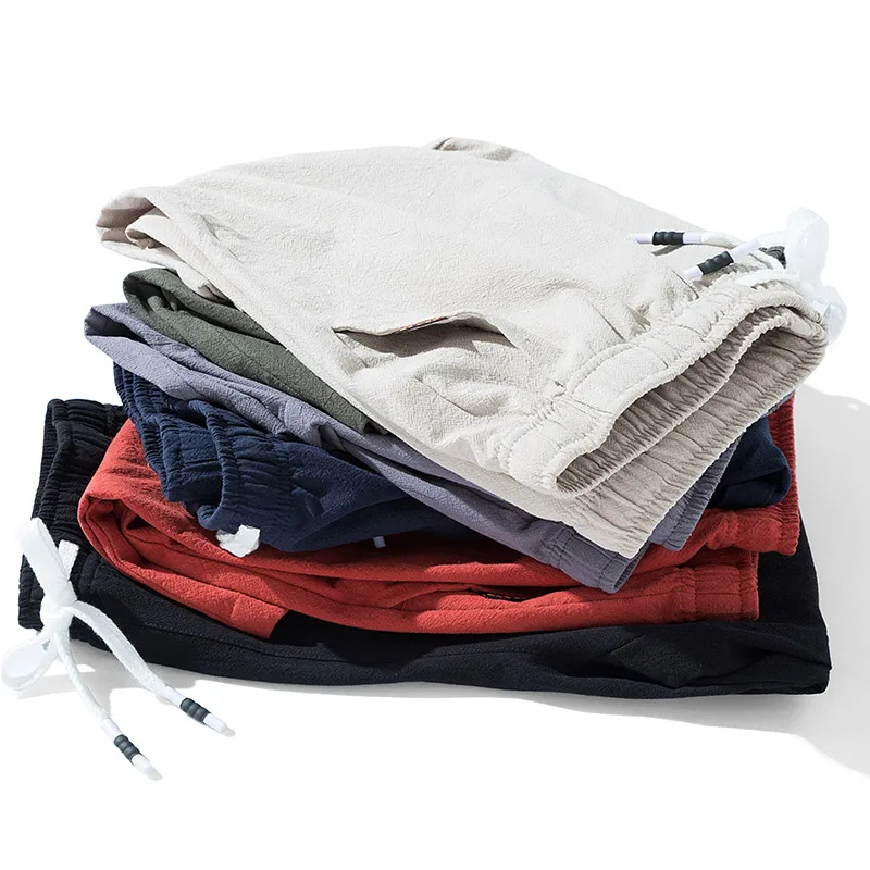 2020 летние популярные мужские однотонные льняные шорты свободные дышащие