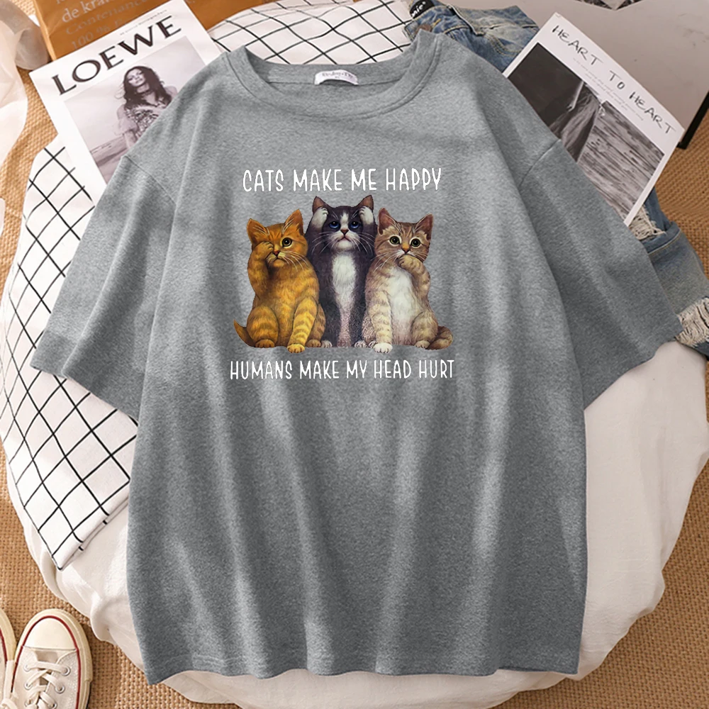 

Creativity Cats Make Me Happy Printed Mens Tshirt Sports Quality Tshirt Hip Hop Brand Short Sleeves Retro Cool Mans T-shirts