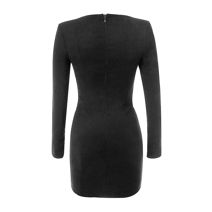 

2019 New Arrivals Black Metal Decoration Long Sleeve Sweet Heart Neck Sexy Club Wear Woman Bandage Dress Bodycone