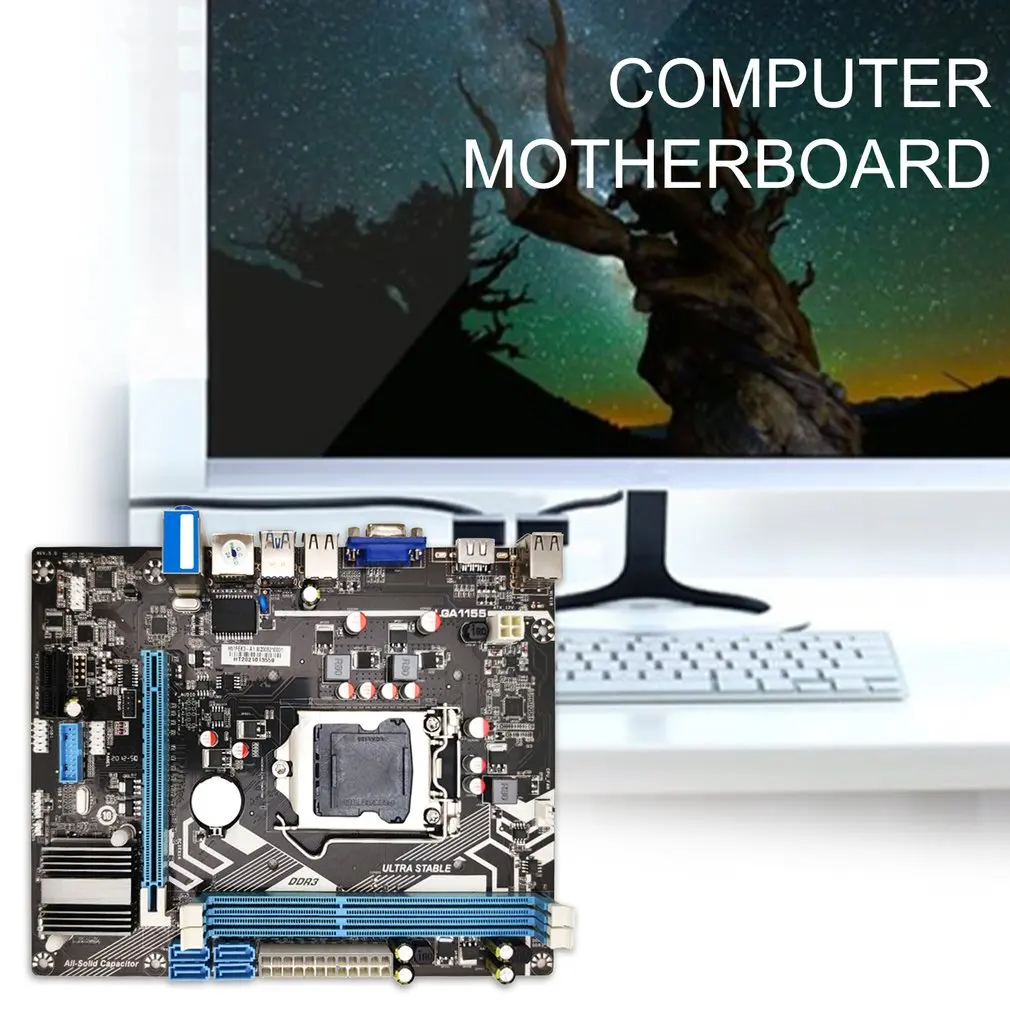 

H61 LGA 1155 Solid State Motherboard VGA + HDMI-compatible Dual Output Computer Motherboard Support DDR3 Memory 4 USB2.0