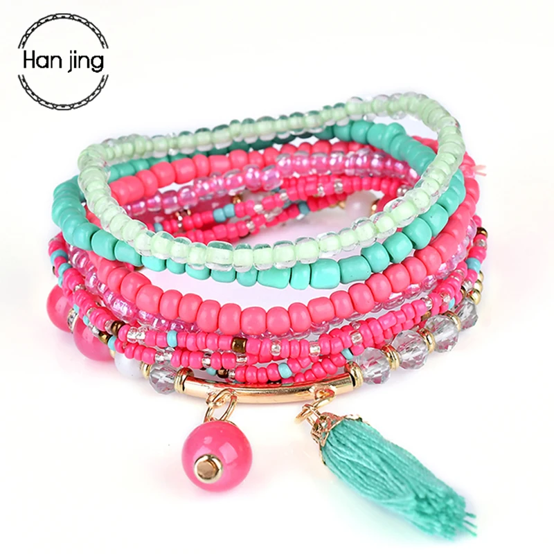 

Multilayer Red Beads Bracelets For Women Boho Crystal Beaded Tassel Charm Bracelet Jewelry Party Gift Braclet Pulseira Feminina