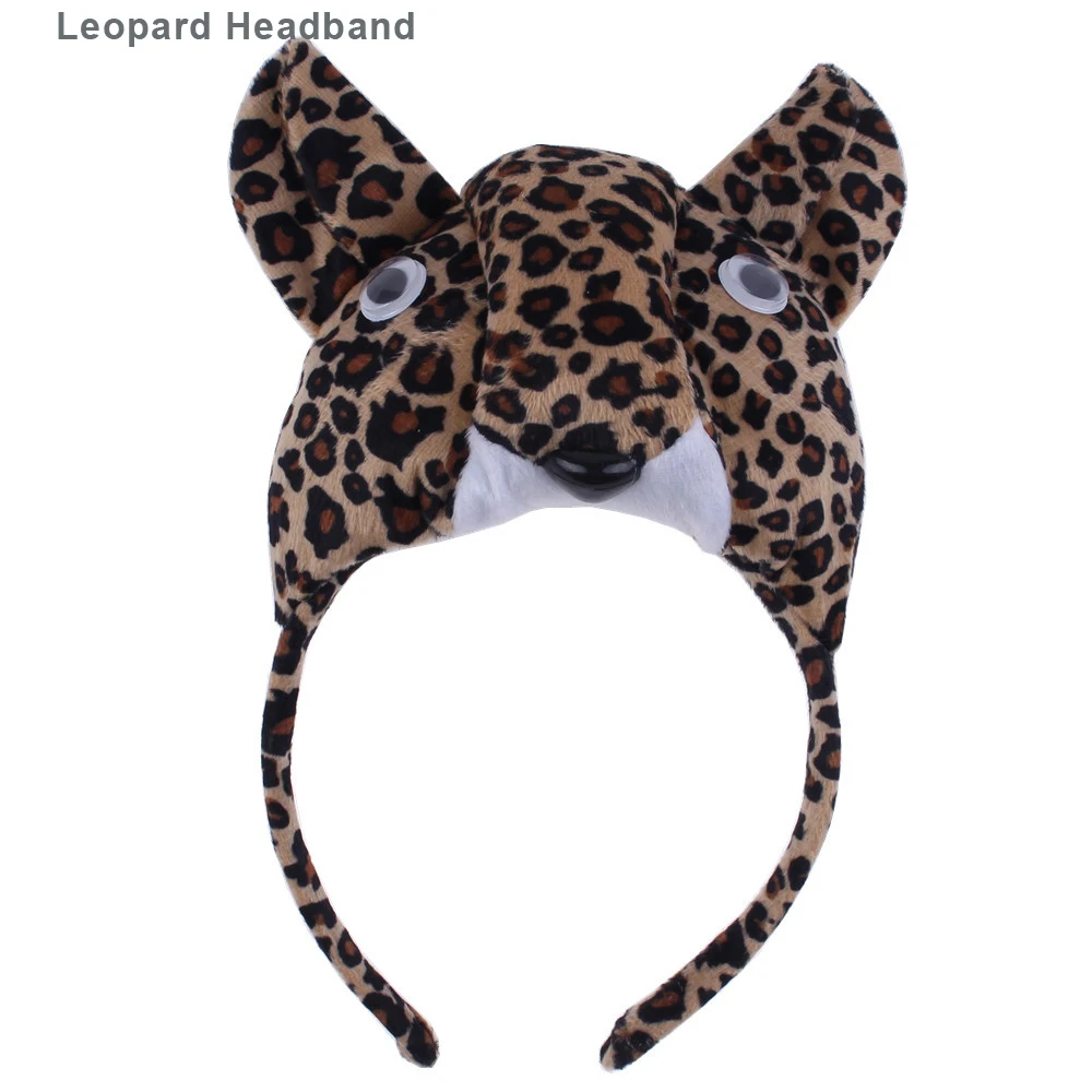 Leopard Headband Милое животное ухо оголовье плюшевые стерео обезьяна лиса Тигр повязка для волос для детей взрослых Косплей головные Уборы Хэллоуин Рождественская вечеринка - Цвет: Leopard Headband