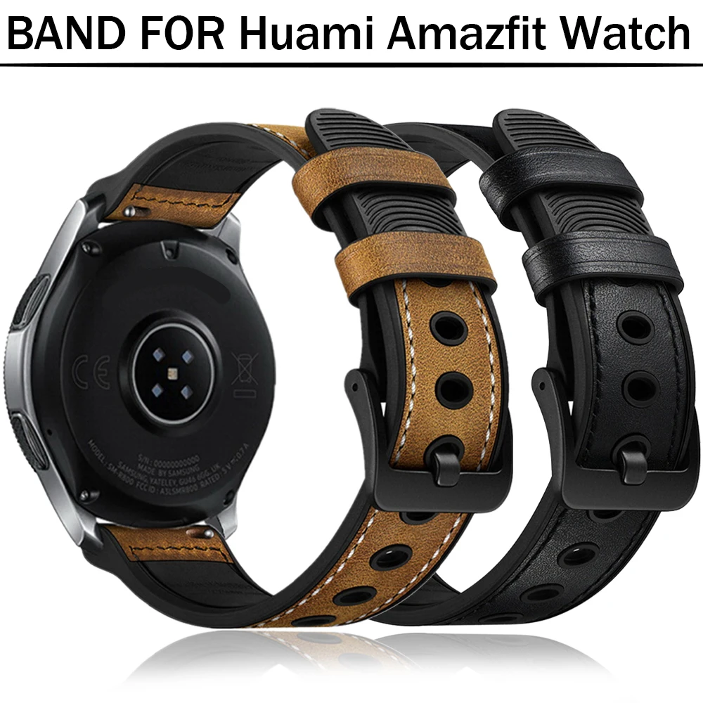 

Ремешок для часов Huami Amazfit GTS 2/Bip/S, кожа и силикон, 20/22 мм