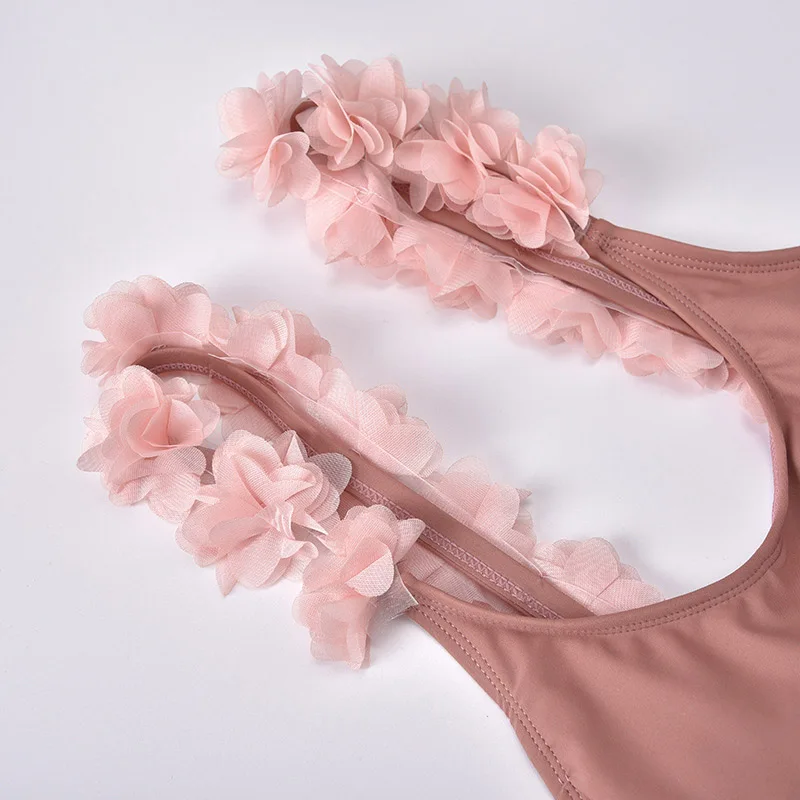 

Vintage Pink Mesh lace one-piece swimsuit bikini 2020 new style sexy solid bodysuits swimwear women simple High quality monokini