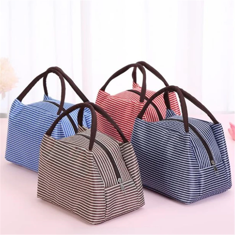 

Stripes Lunch Bag For Women Isothermal Bag Packaged Food Thermal Bags Thermo Pouch Kids Lunch Bag Refrigerator Bag