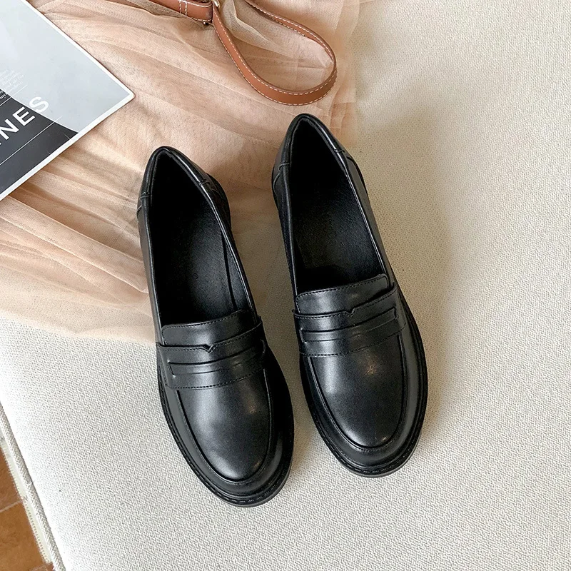 

Shallow Mouth British Style Womens Loafers Shoes Round Toe Casual Female Sneakers Oxfords Autumn Flats All-Match Modis Preppy