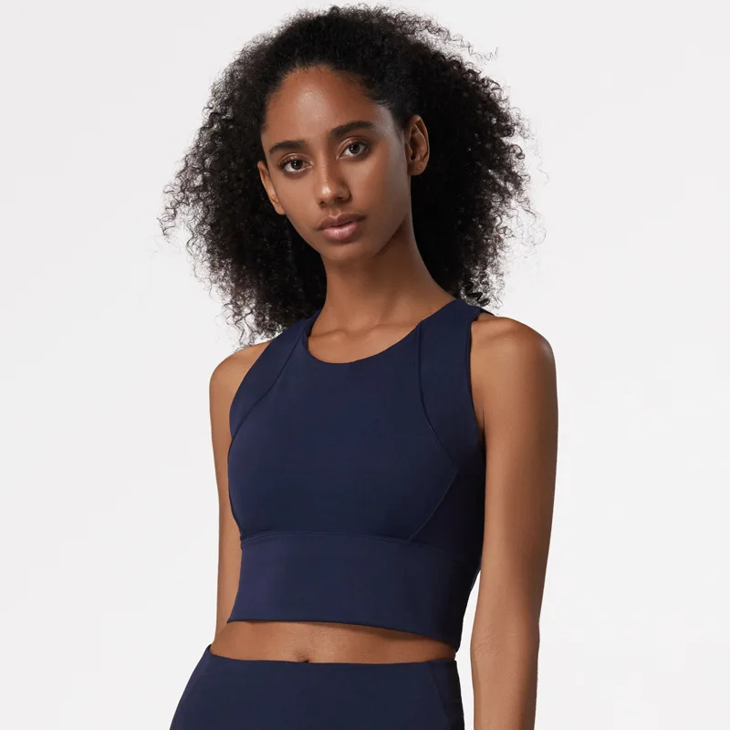 navyblue Женский топ для йоги, фитнеса, нейлона, бесшовная Спортивная футболка, Сексуальное Тонкое нижнее белье для бодибилдинга, бюстгальтер пуш-ап, Быстросохнущий укороченный топ, NCLAGEN - Цвет: navyblue