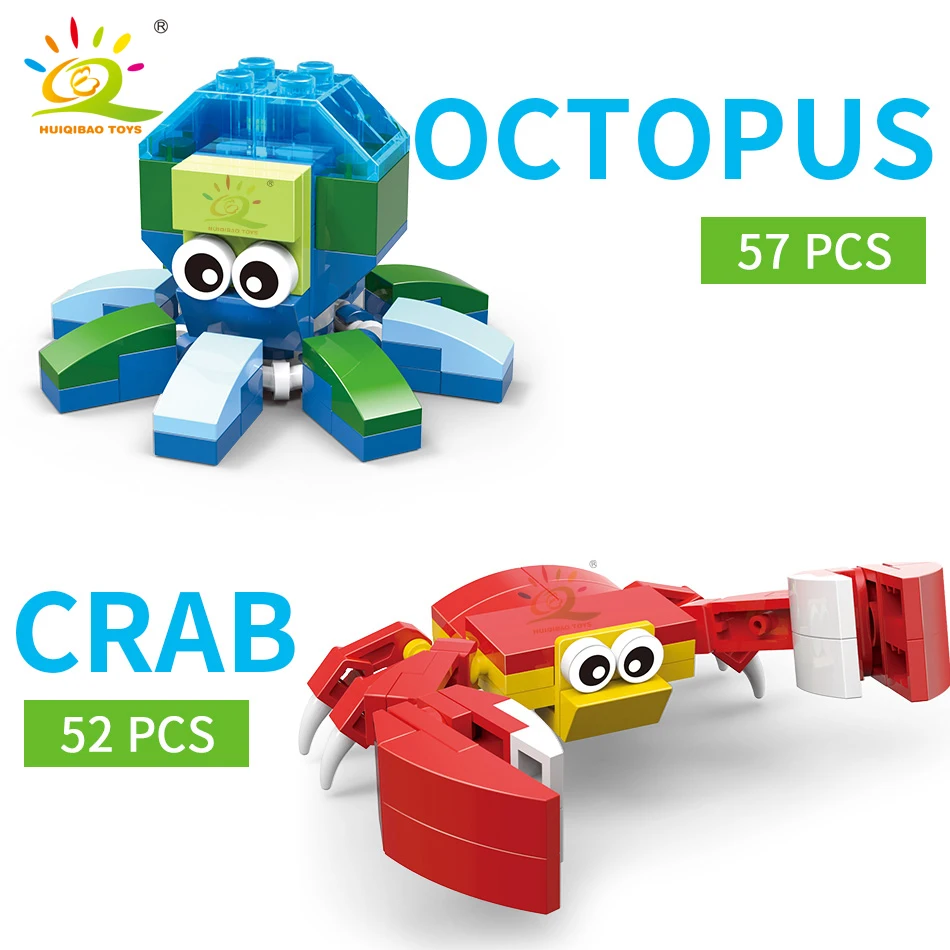 

HUIQIBAO 6PCS/SET Insect Series Animal Building Blocks Wrap Crab Classic City Creator Bricks Educational Toys for Children Gift