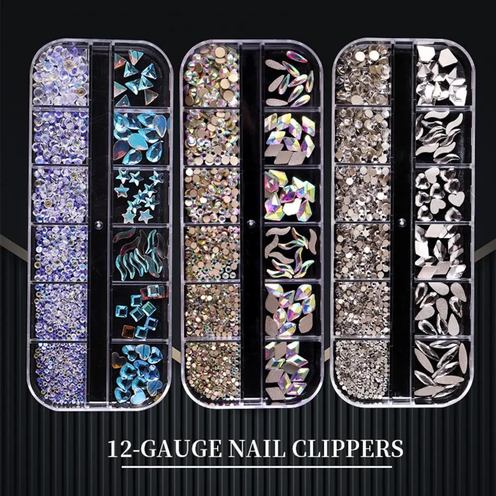 

1 Box Nail Rhinestones Flat Back DIY Colorful Multi Size Nail Rhinestones 3D AB Clear Nail Stones for Manicure