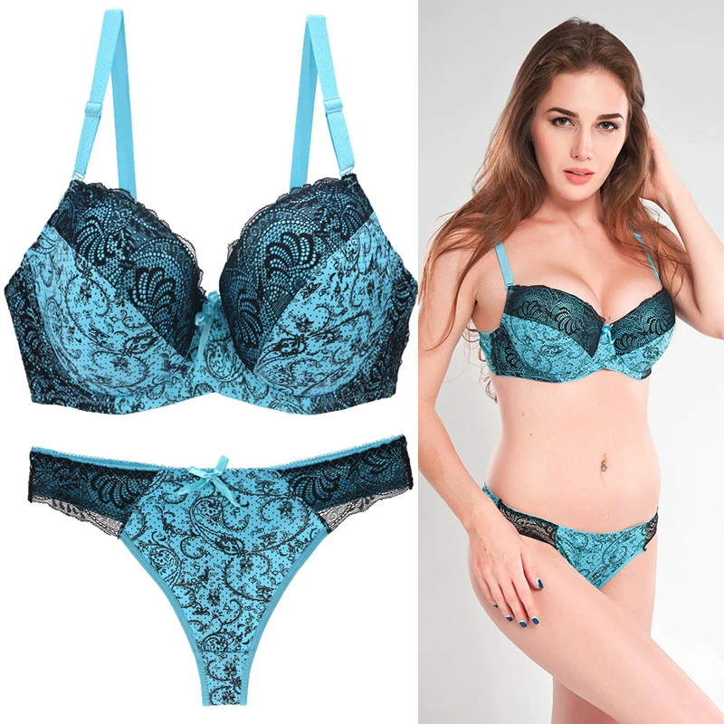 

Sexy Lace Push Up Bra Sets Women Underwear Floral Embroidery Big Size Lingerie Black White Purple Red Blue Beige