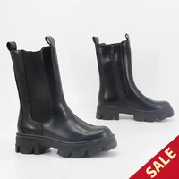 large size pu material women mid calf boots round toe slip on flat heel cool ridding boots winter female footwear 2021