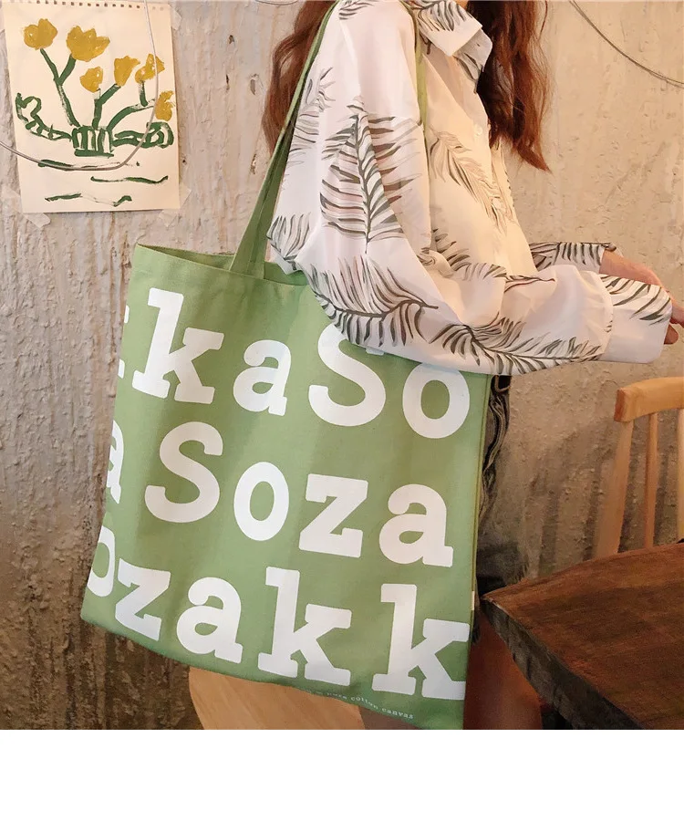 2019 Письмо Хлопок хозяйственные женские сумки Холщовая Сумка дорожная Женская