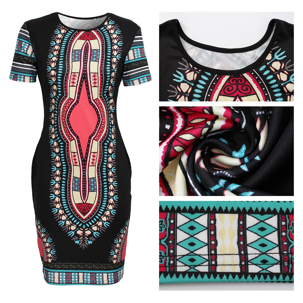 

BOHISEN African Dresses For Women Dashiki Print 2020 New Fashion Tribal Ethnic African Dress Summer Short Sleeve Plus Size Dress