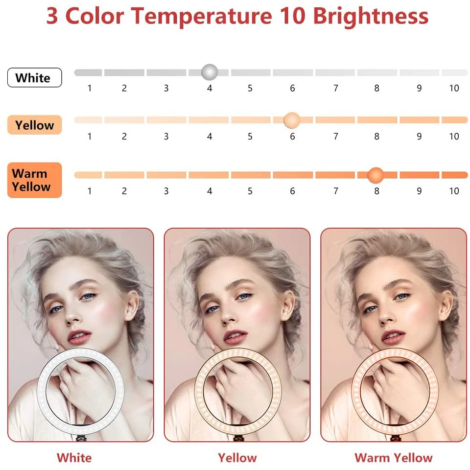 Кольцевая лампа для селфи 10 2 дюйма со штативом держателем телефона кольцевой