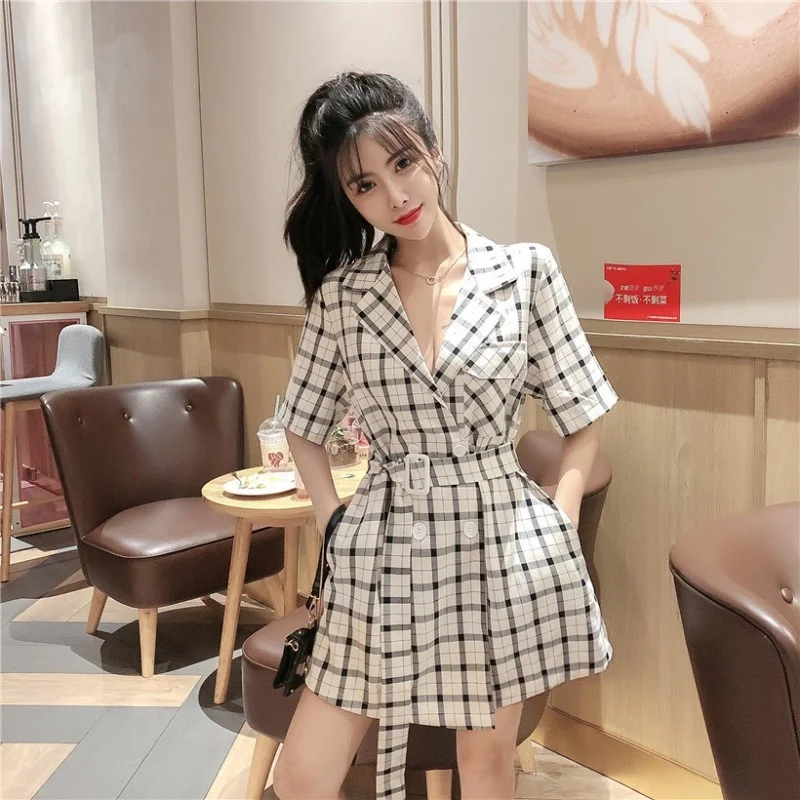 Женский клетчатый однобортный костюм зеленые белые розовые комбинезоны с