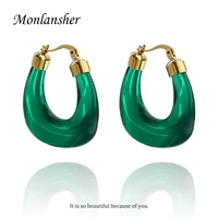 monlansher trendy transparent green resin hoop earrings for women geometric round u shape copper alloy huggie earrings jewelry