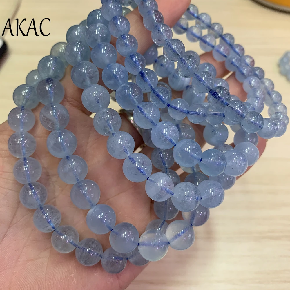Бесплатная доставка около 8 мм 100% ААА натуральный Аквамариновый браслет бусы 1