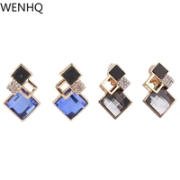 wenhq new crystal geometric clip on earrings fashion luxury bridal wedding without pierced earrings charm rhinestone ear clip