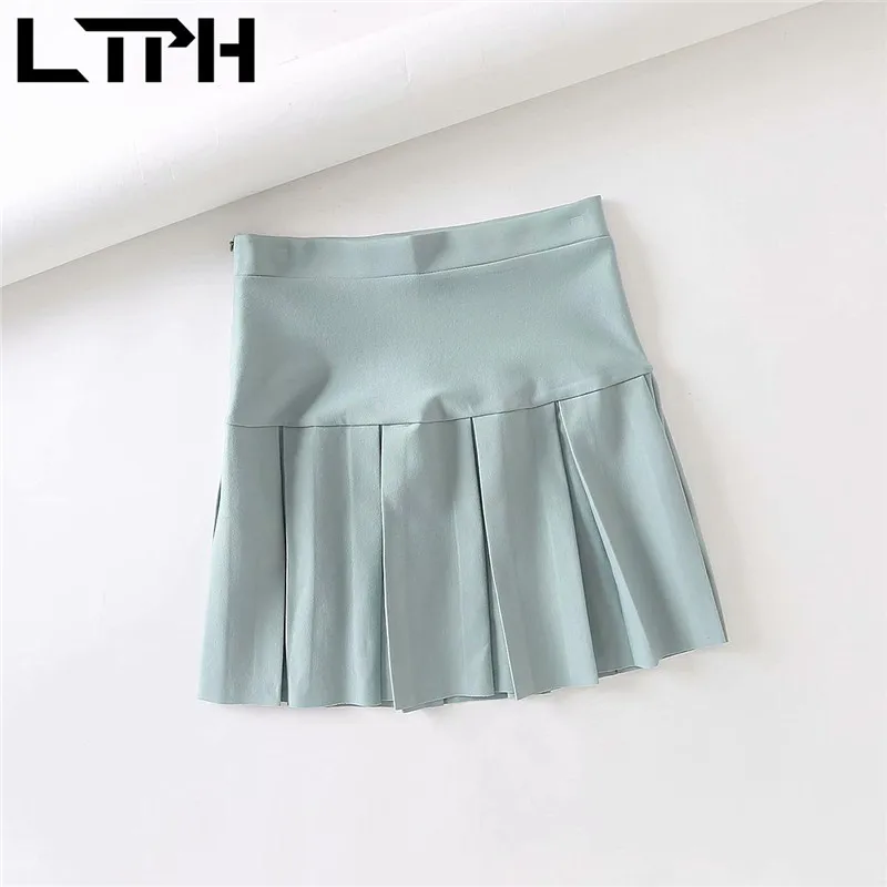 

LTPH ins style Street Casual High Waist white pleated skirts stretch knit all-match slim Mini Skirt women 2021 Spring Autumn New