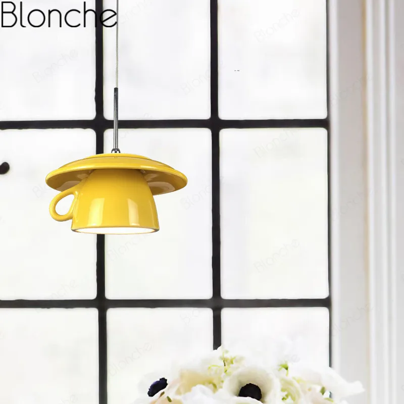 

Modern ceramic Pendant Lights Nordic tea cup Hanging lamps for home Decor Living Room Bedroom Light Fixtures Handmade Luminaire