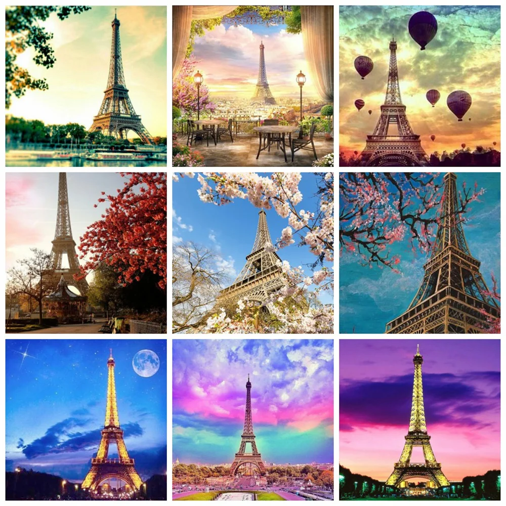 

Huacan 5d Diamond Painting Eiffel Tower Landscape Diy Diamond Mosaic Embroidery Night City Scenery Cross Stitch Kit Home Decor
