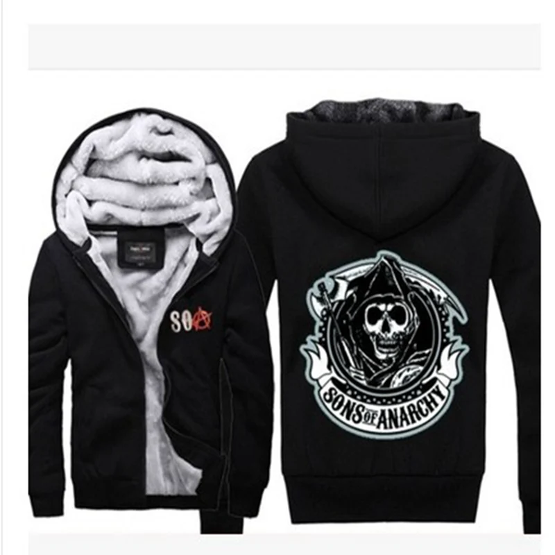 

Liberalism fashion Halle winter zipper Print coats Sons of Anarchy male cotton Mens Hoodies Jacket Thicken Sweaterwear big size