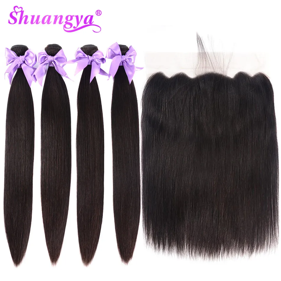 Shuangya, прямые пряди, 13x6, фронтальная часть шнурка, с пряди, Remy, бразильские волосы, пряди с фронтальной частью, человеческие волосы для наращивания