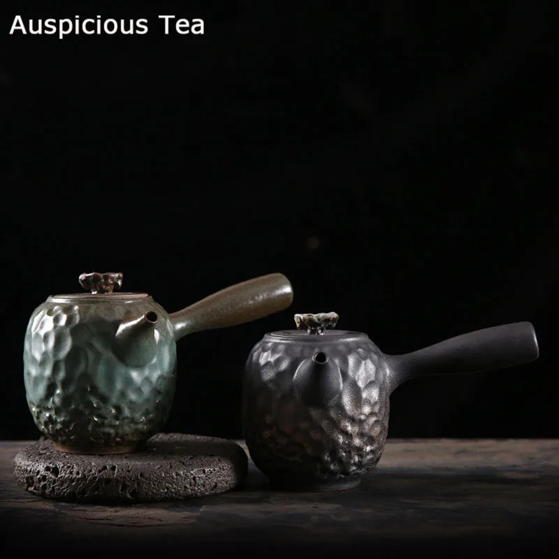 

Japanese Gilded Iron Glaze Hammer Pattern Side Handle Pot Ceramic Kung Fu Tea Set Used Manual Small Single Pot Brewing Teapot