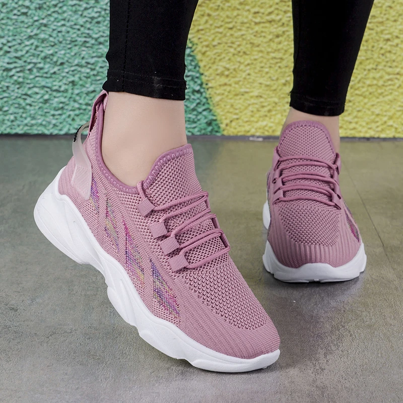 

2021 Sneakers Women Shoes Flats Casual Ladies Shoes Woman Lace-Up Mesh Light Breathable Female Zapatillas De Deporte Para Mujer