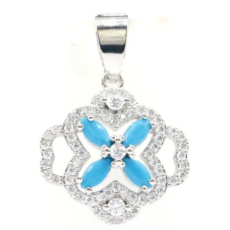 

26x18mm Dazzling Created Blue Turquoise Cubic Zircon For Women Wedding Dating Silver Pendant Wholesale