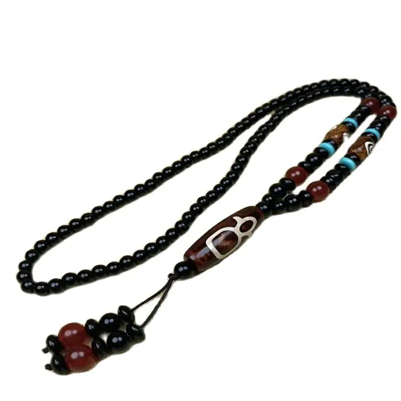 

Old Tibet Agate God of wealth pattern Pearl dZi Necklace Pendant Necklace