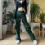 Женские расклешенные джинсы, зеленые джинсы с высокой талией, свободные прямые брюки, уличная одежда, Y2k, 2021 - изображение