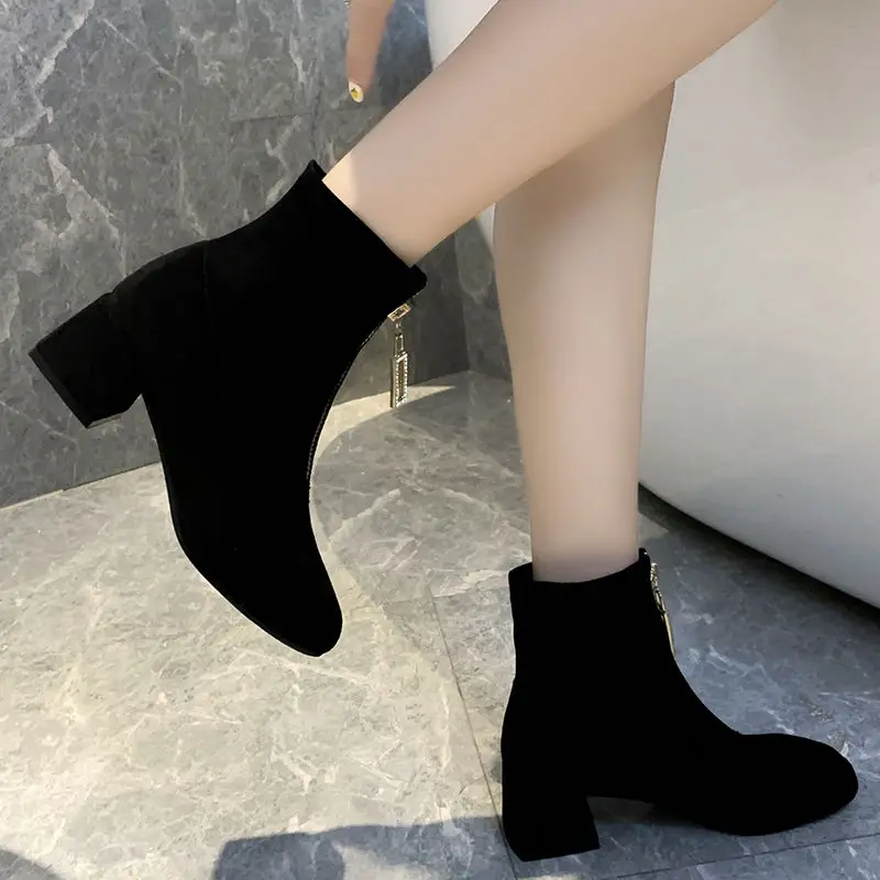 

Outdoor sweet Black ankle boots for women autumn shoes 2020 new style zippers ladies casual wedges boots