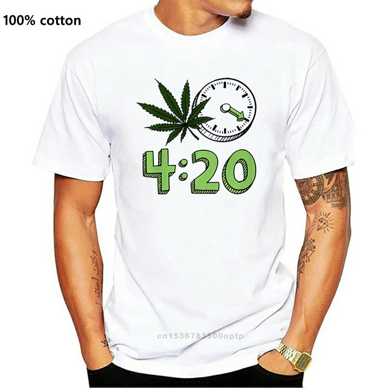 

New 2021 2021 Men Creative Weed 4:20 It's Time Graphic T-Shirt Homme Clothes Crew Neck Short Sleeve Streetwear White T Shirt S-5