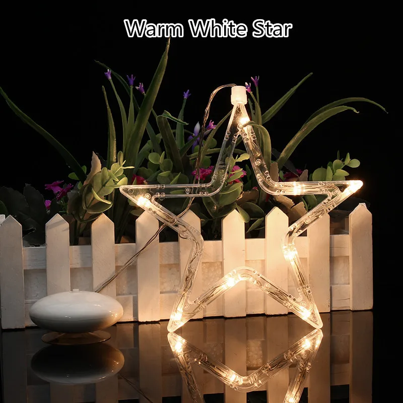 Star Warm 20 Led Рождественская гирлянда в форме колокольчиков Новогодняя вечеринка, праздник окна декоративные присоски светильник на батарейках праздник света для домашнего декора - Испускаемый цвет: Star Warm