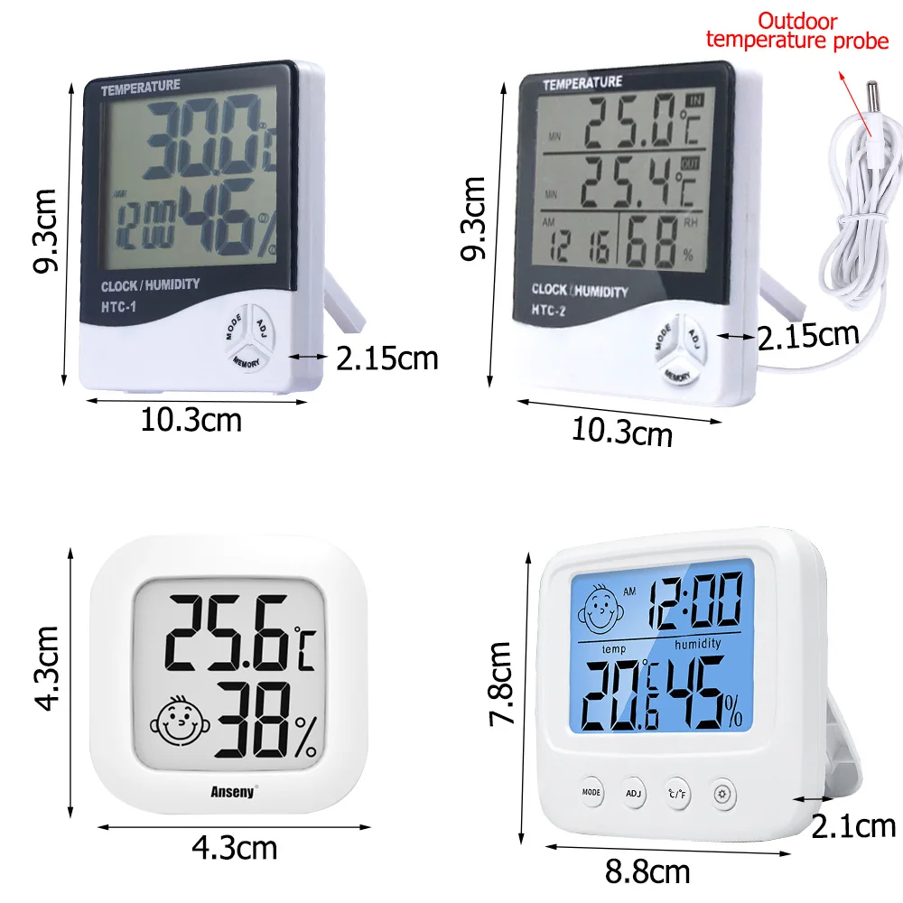 lcd electronic digital temperature humidity meter indoor outdoor weather station clock thermometer hygrometer htc 1 htc 2 free global shipping