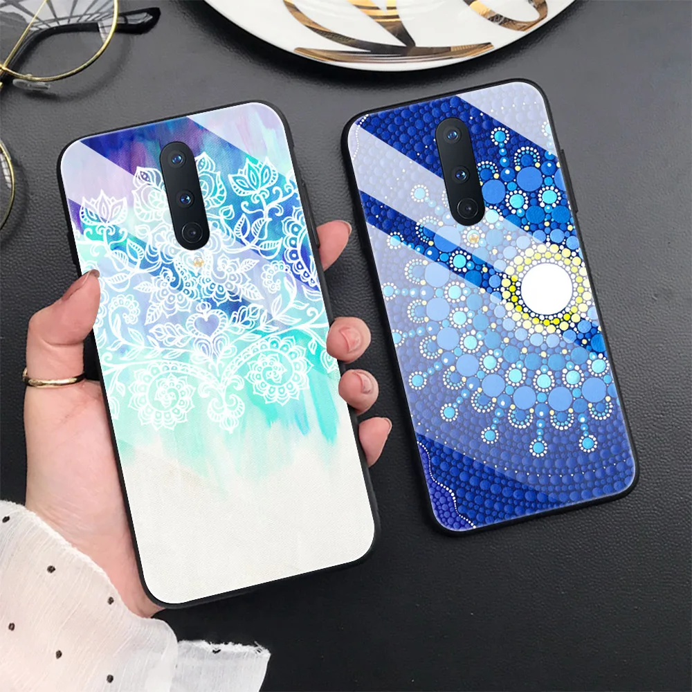 

Case For Oneplus 8 Pro 8T 7T 7 6T 6 Nord Pro Glass Phone Cases for one plus 8 8pro 1+7 1+7t 1+8t 1+6 1+6t Cover Coque Mandala