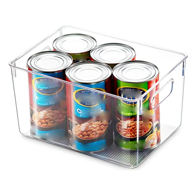 

4Pcs Clear Pantry Organizer Bins Household Plastic Food Storage Basket with Cutout Handles for Kitchen, Countertops