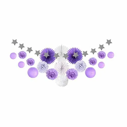 purple kit 20 шт. мятно-зеленый комплект украшений для вечеринки бумажные вентиляторы фонари Pom звезда гирлянда подвесной декор для мероприятий День рождения Свадьба душ - Цвет: purple kit