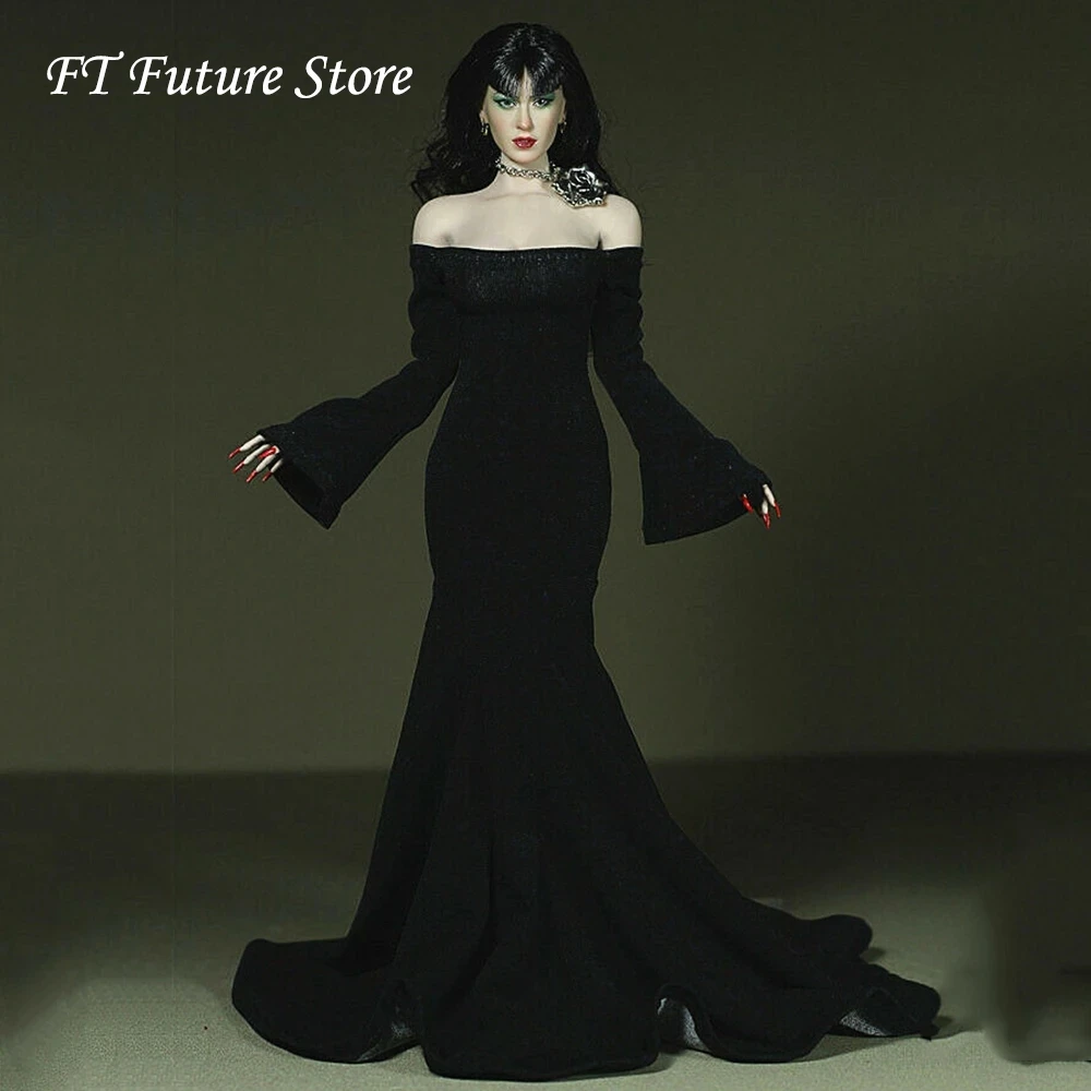 

1/6 Realistic Female Clothes Black Rose Dress Necklace Waist Chain Mopping Skirt Fit For 12" Figure Action Doll Big Bust Model