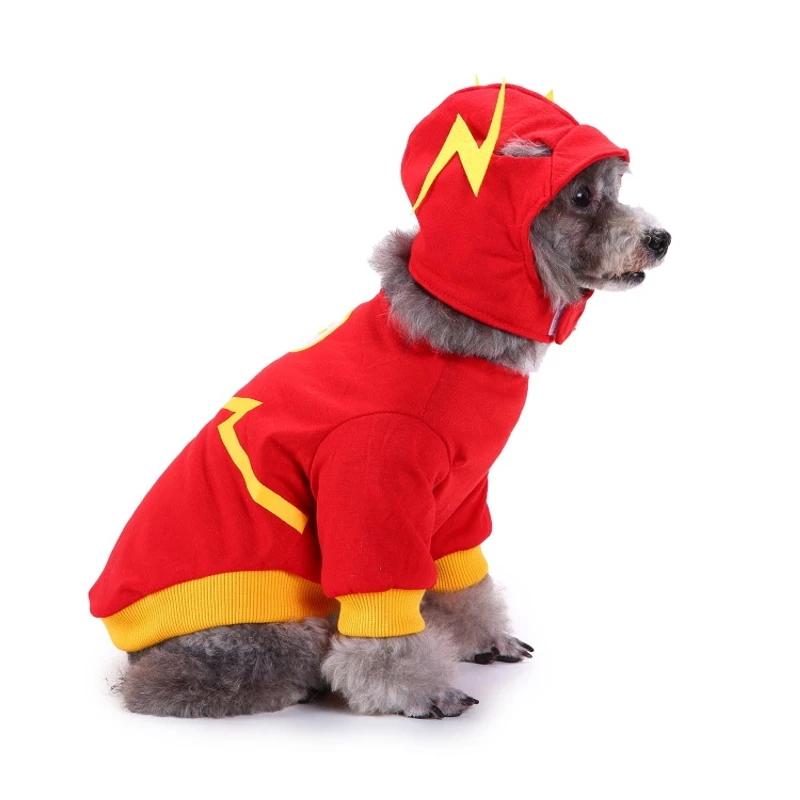 Флэш человек костюм для собак одежда шапки набор Хэллоуин щенок кошка вечерние