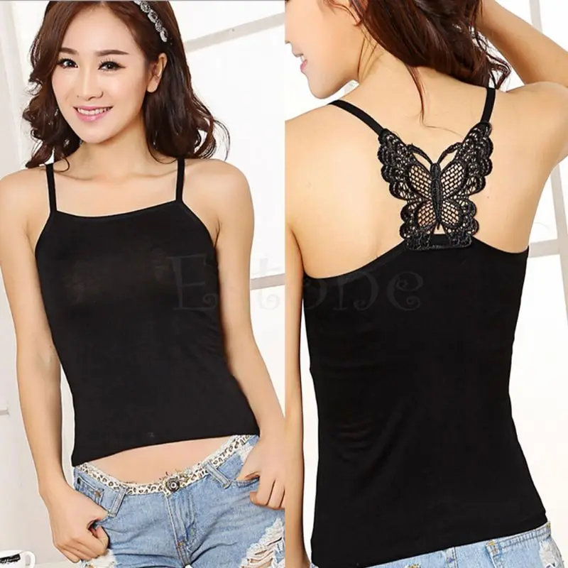 

New Sexy Women Lace Strap Sleeveless Vest Blouse Tank Crop Top Butterfly