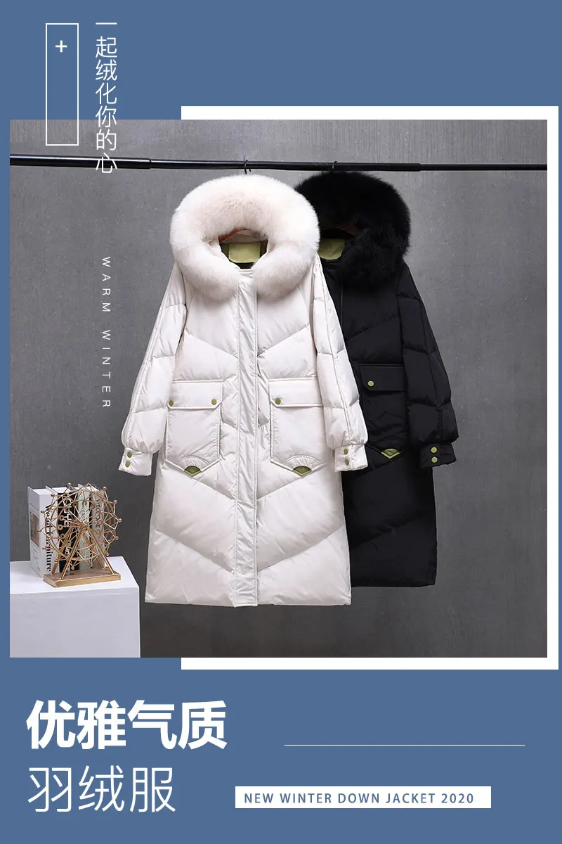 

Woman Warm Parkas 2020 New Winter Medium-long Long Sleeve Outwear Large Fur Collar Loose Hooded Jackets Female Down Coats