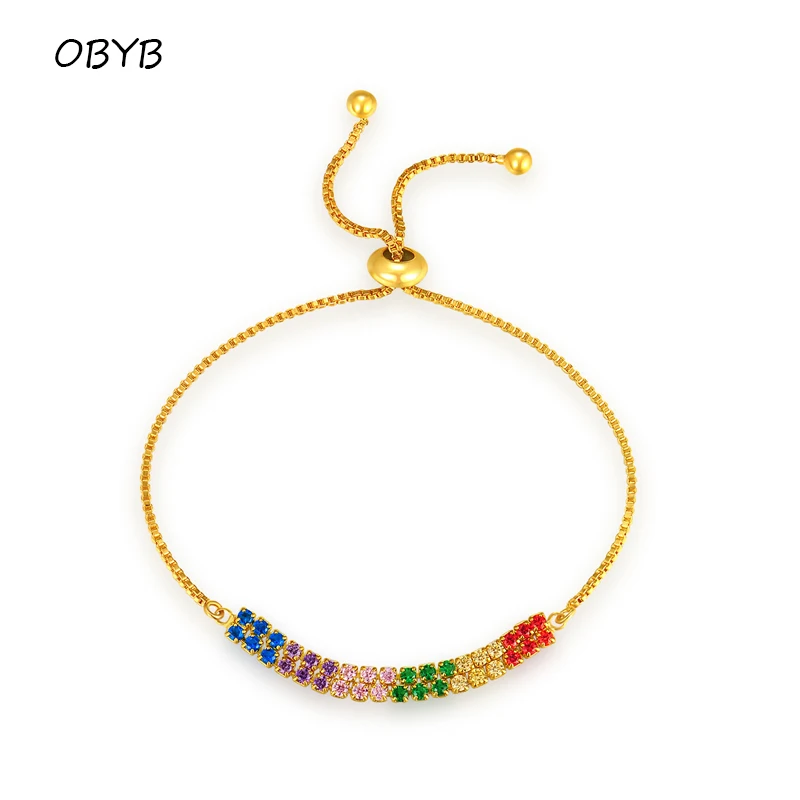 

OBYB Colorful Bracelet For Women Jewelry Party Gift Adjustable Link Chain Tennis Bracelets Jewelry AAA CZ Zircon Bracelet Bangle